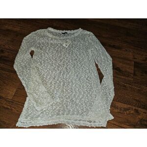 Aeropostale Women's White W/ Gold‎ Glitter Accent Knit Long Sleeve Sweater, XS